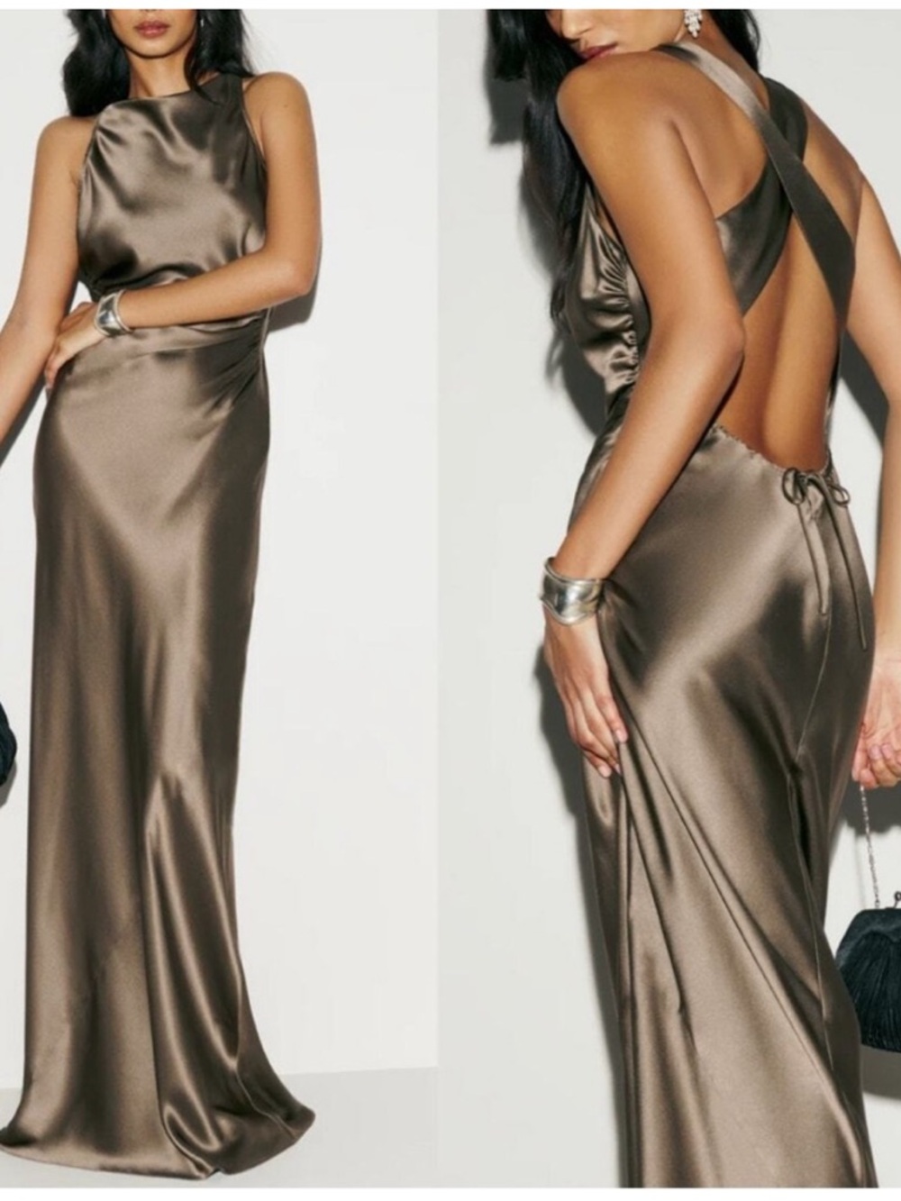 Reformation Anaiis Silk Dress in Morel - Picture 2 of 8